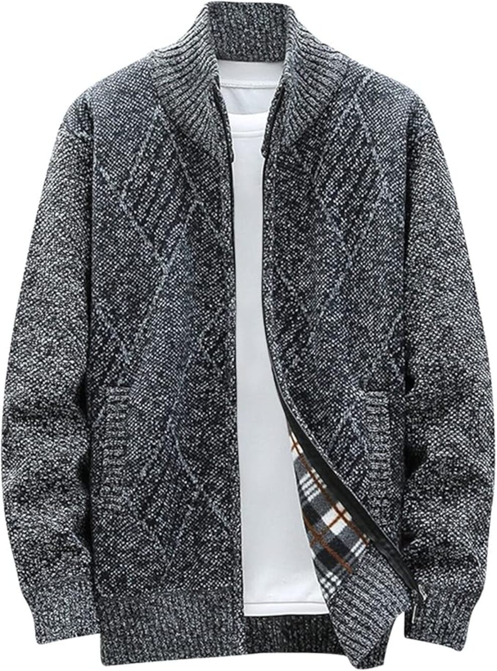 NWOT ~ Men's Dark Gray / Black Zip Up Casual Fleece Lined Sweater Jacket ~ XXL